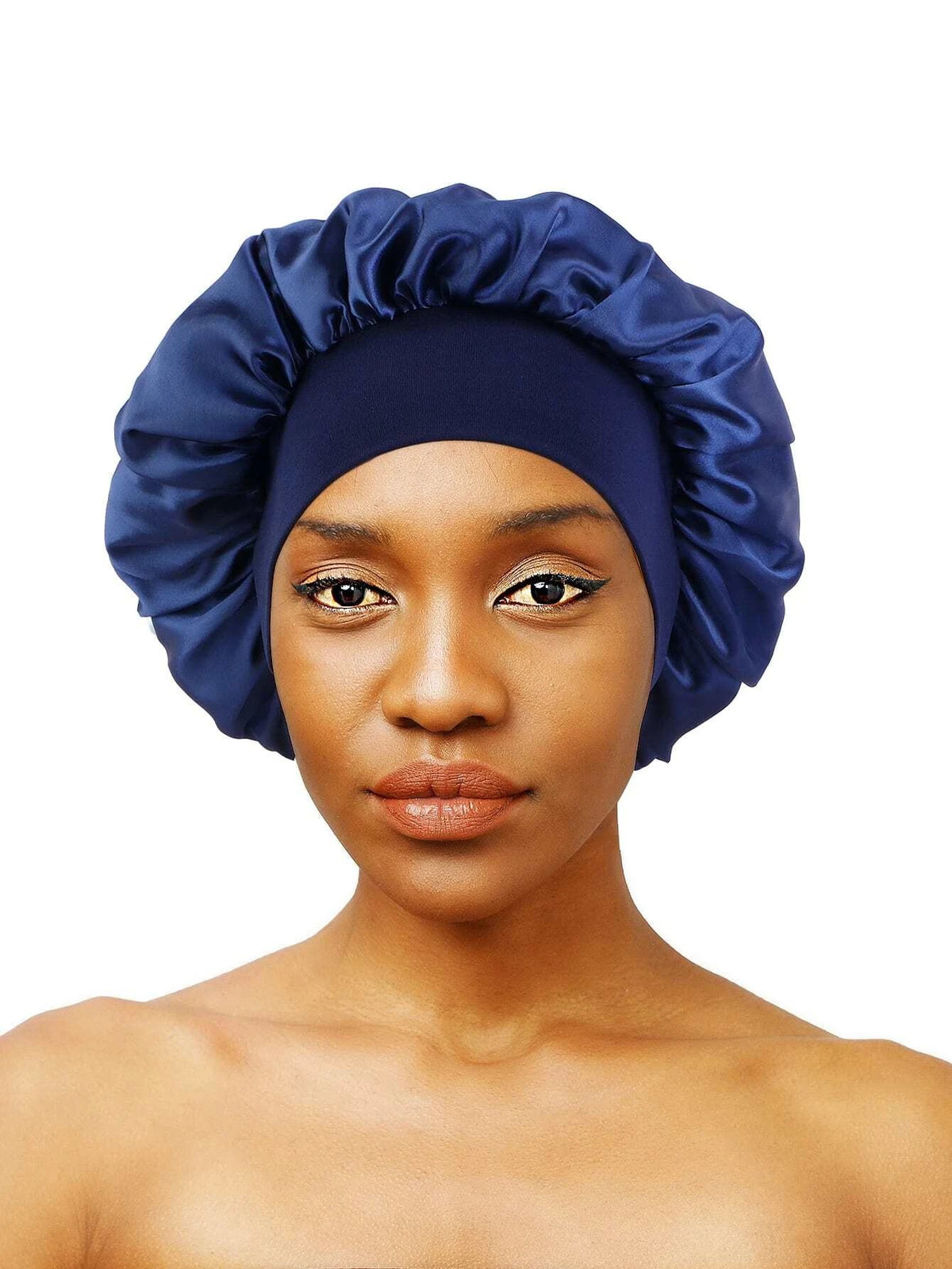 Bonnet de nuit en satin bleu